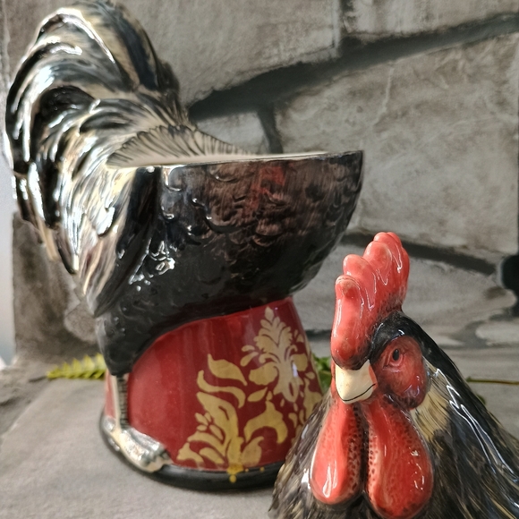 Large Red And Black Rooster Canister Or Cookie Jar, Cottage Cabin Core - Picture 8 of 16